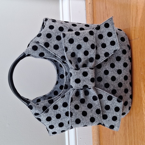 Kate Spade Polka Dot Bow Handbag - Gray and Black Wool Blend - Picture 1 of 12